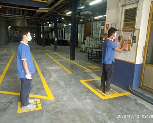 Demarcation lines at factory timecard area
